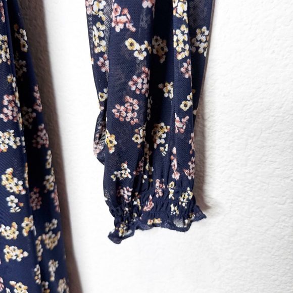 Allison Brittney Floral Print Mesh Tie Waist Long Sleeve Maxi Dress - Picture 6 of 10